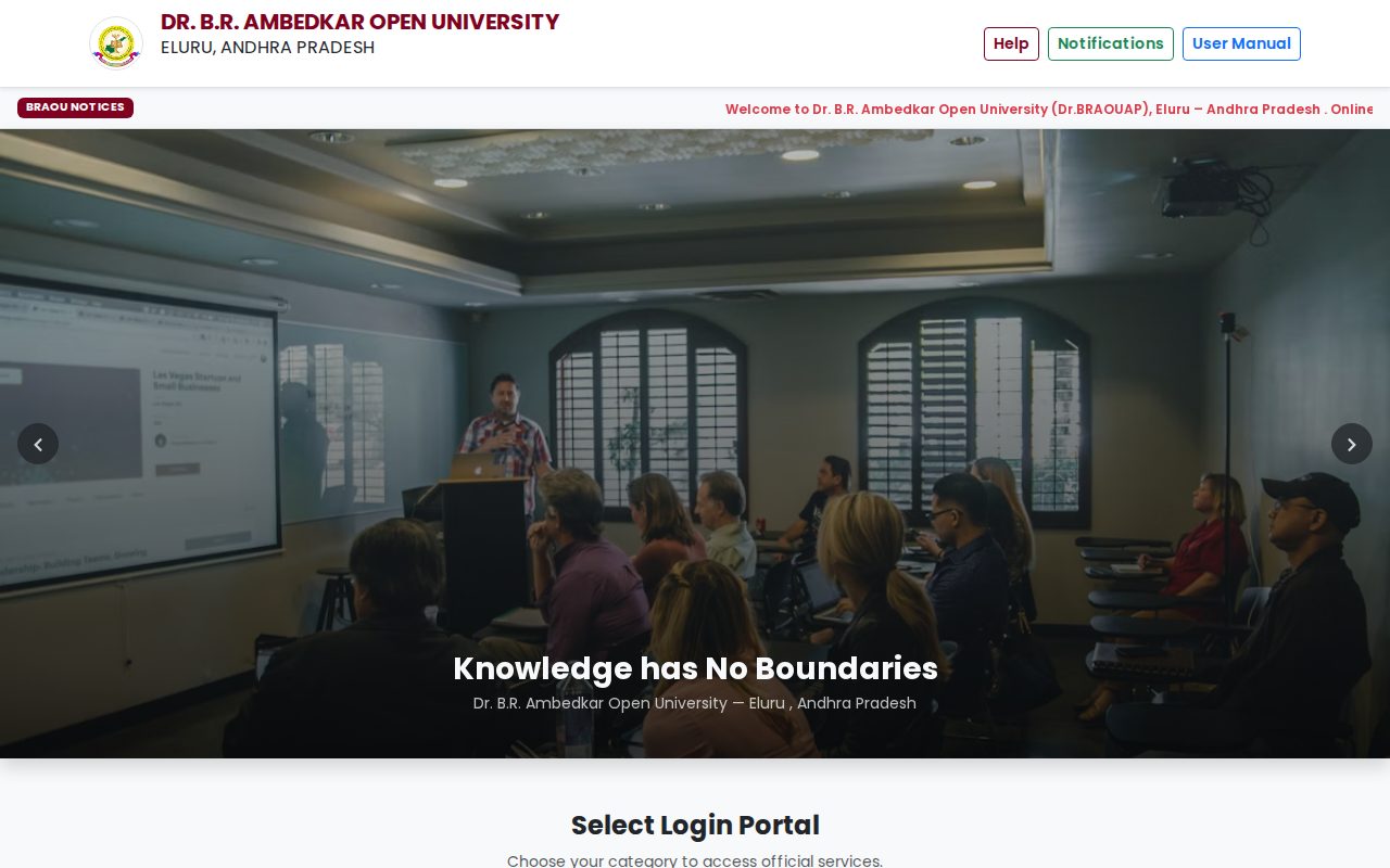 Official BRAOU-AP page on drbraouap.apcfss.in: log in to check fee payment history