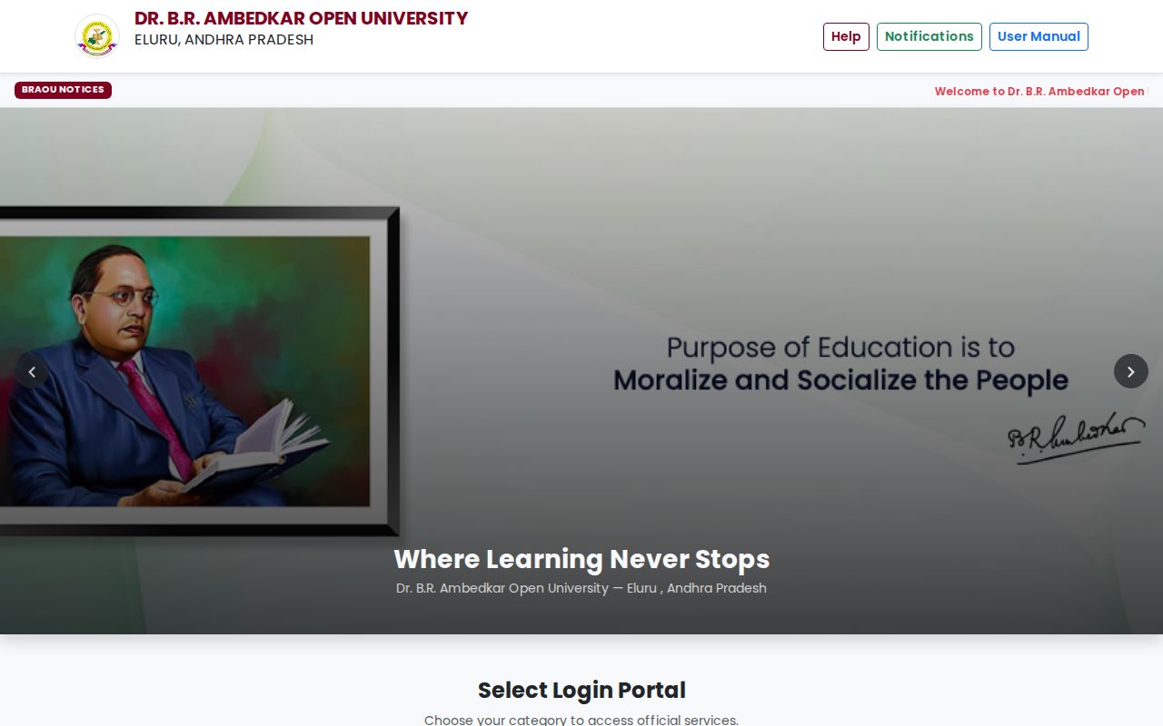 Official BRAOU-AP page on drbraouap.apcfss.in: access student login portal